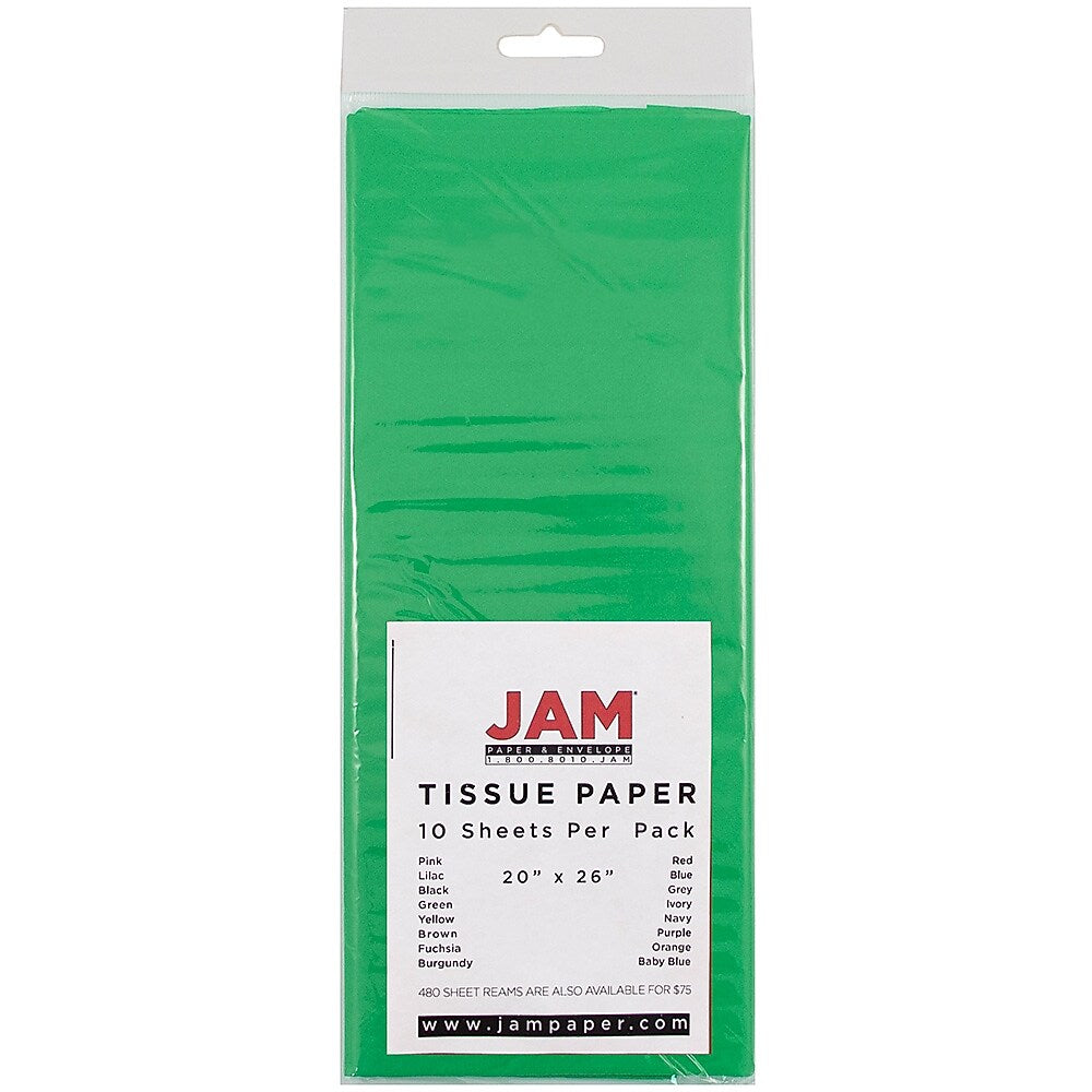 JAM Paper 20" x 26" Tissue Paper, Green, 10 Sheets/Pack (1152352)
