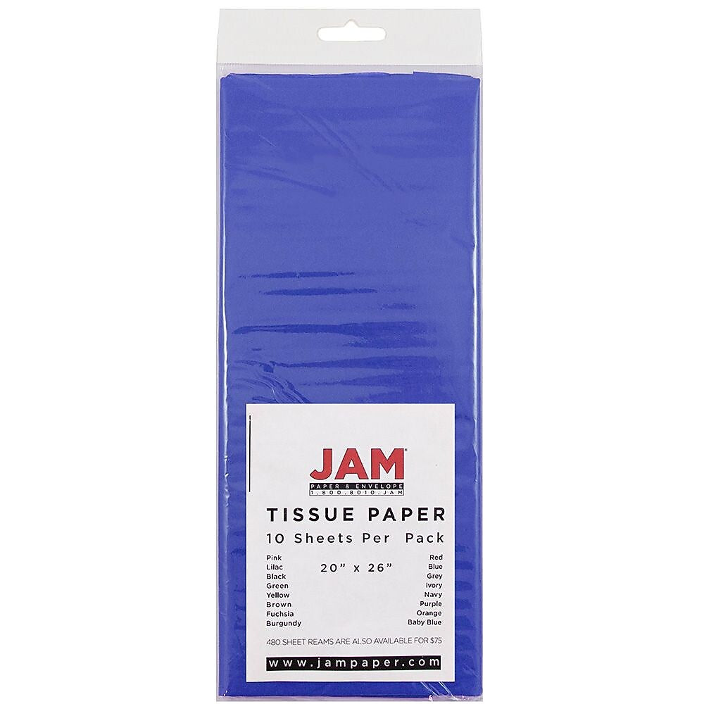 JAM Paper 20" x 26" Tissue Paper, Presidential Blue, 10 Sheets/Pack (1152354)