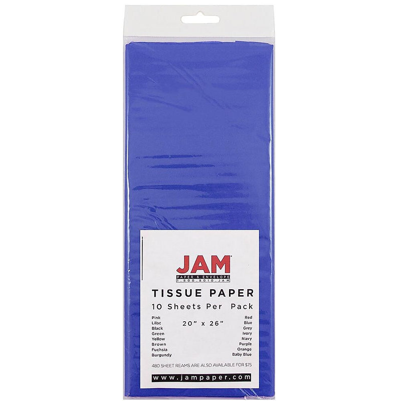 JAM Paper 20" x 26" Tissue Paper, Presidential Blue, 10 Sheets/Pack (1152354)