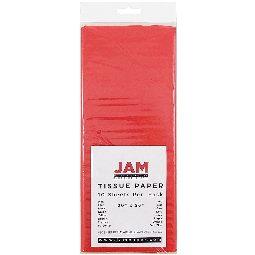 JAM Paper 20" x 26" Tissue Paper, Red, 10 Sheets/Pack (1152356)
