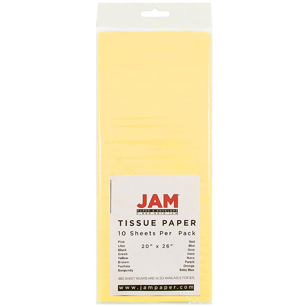 JAM Paper 20" x 26" Tissue Paper, Yellow, 10 Sheets/Pack (1152359)