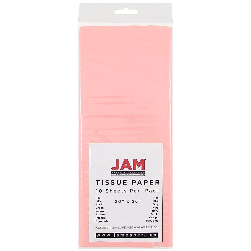 JAM Paper 20" x 26" Tissue Paper, Pink, 10 Sheets/Pack (1152360)