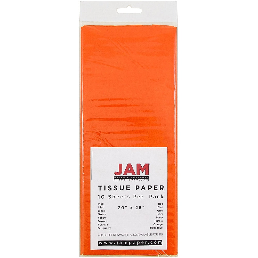 JAM Paper 20" x 26" Tissue Paper, Orange, 10 Sheets/Pack (1152361)