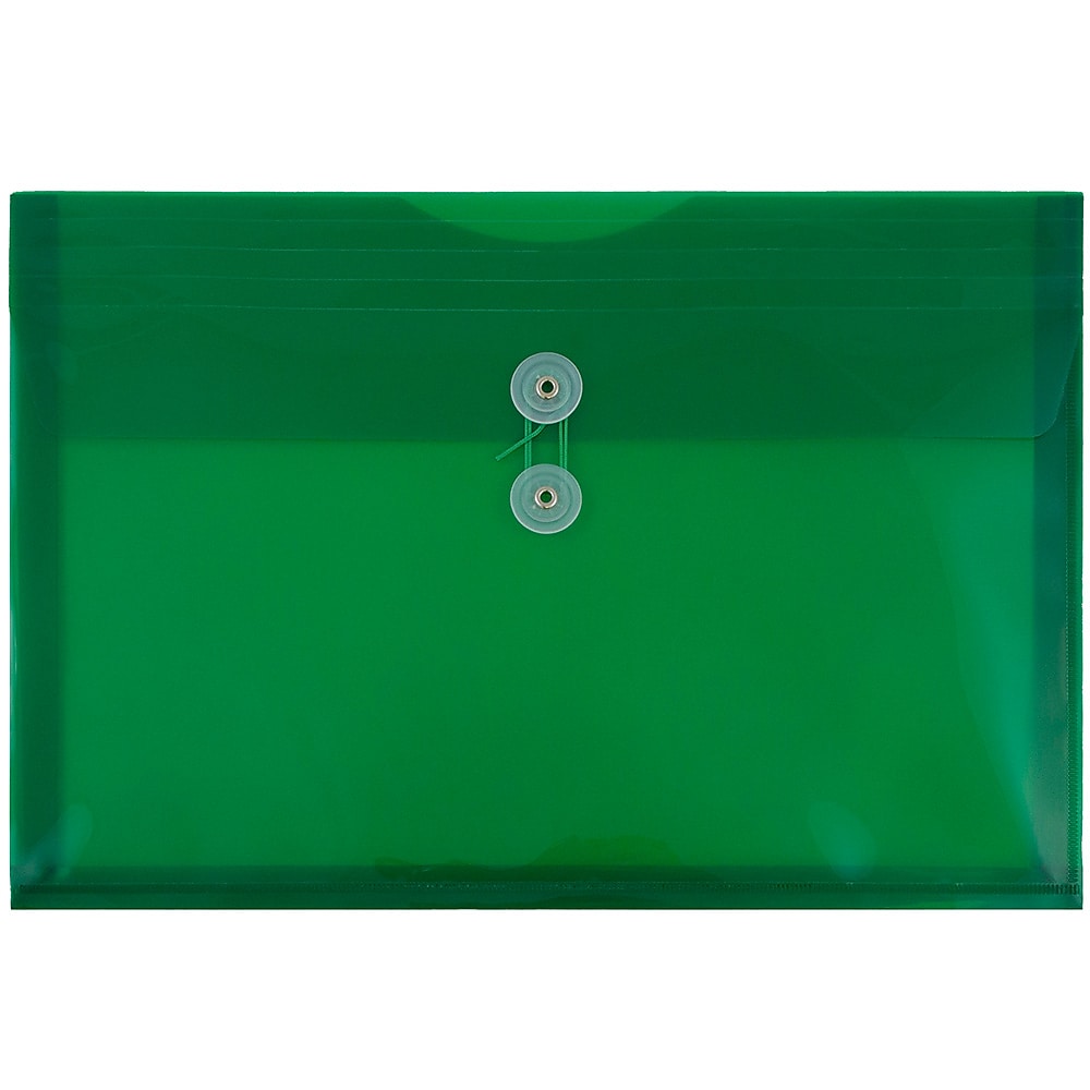 JAM Paper® Plastic Envelopes with Button and String Tie Closure, Legal Booklet, 9.75 x 14.5, Green, 12/Pack (219B1GR)