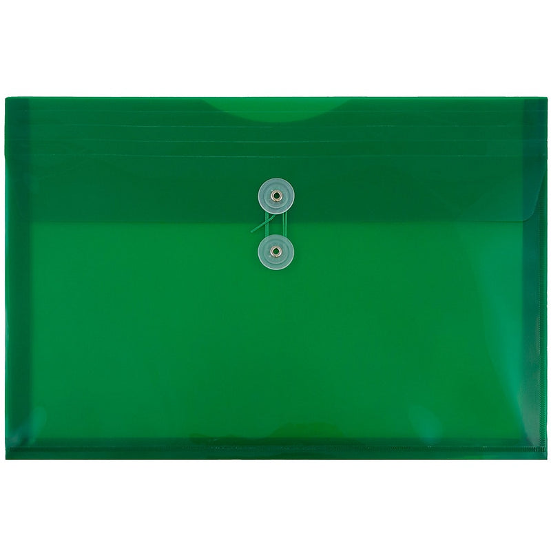 JAM Paper® Plastic Envelopes with Button and String Tie Closure, Legal Booklet, 9.75 x 14.5, Green, 12/Pack (219B1GR)