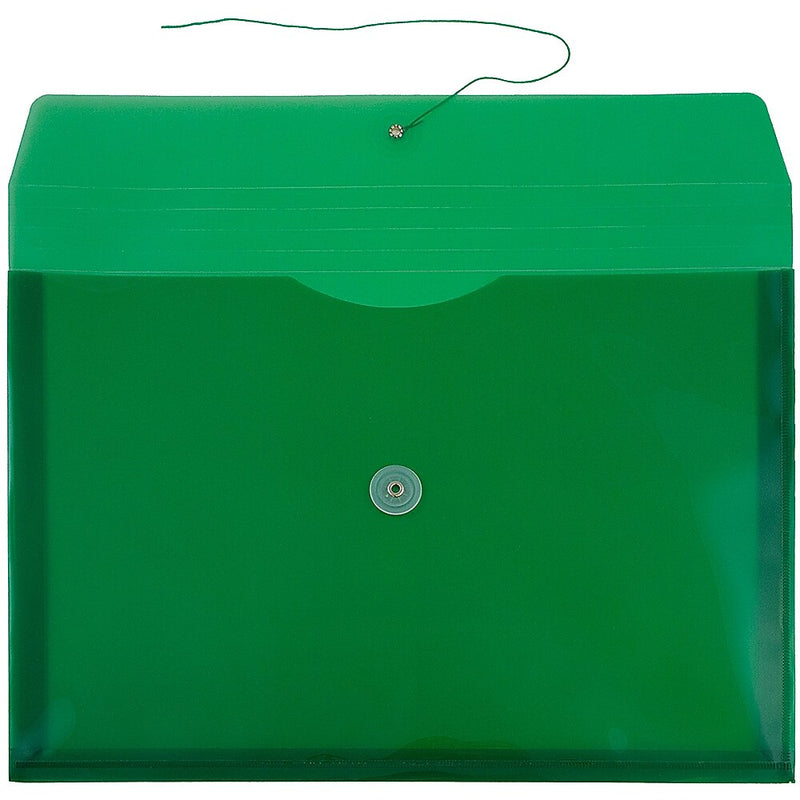 JAM Paper® Plastic Envelopes with Button and String Tie Closure, Legal Booklet, 9.75 x 14.5, Green, 12/Pack (219B1GR)