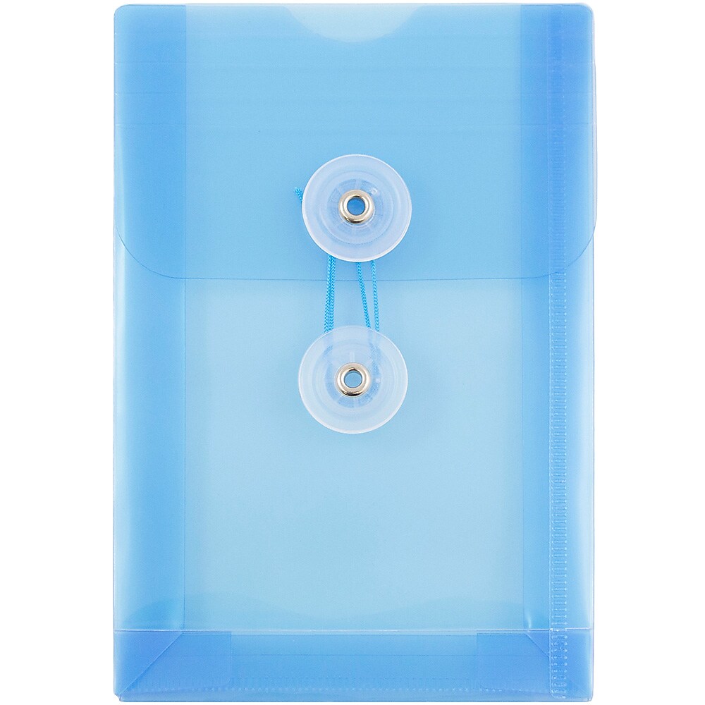 JAM Paper Plastic Filing Envelope with Button & String Closure, Blue, 12/Pack (473B1BU)