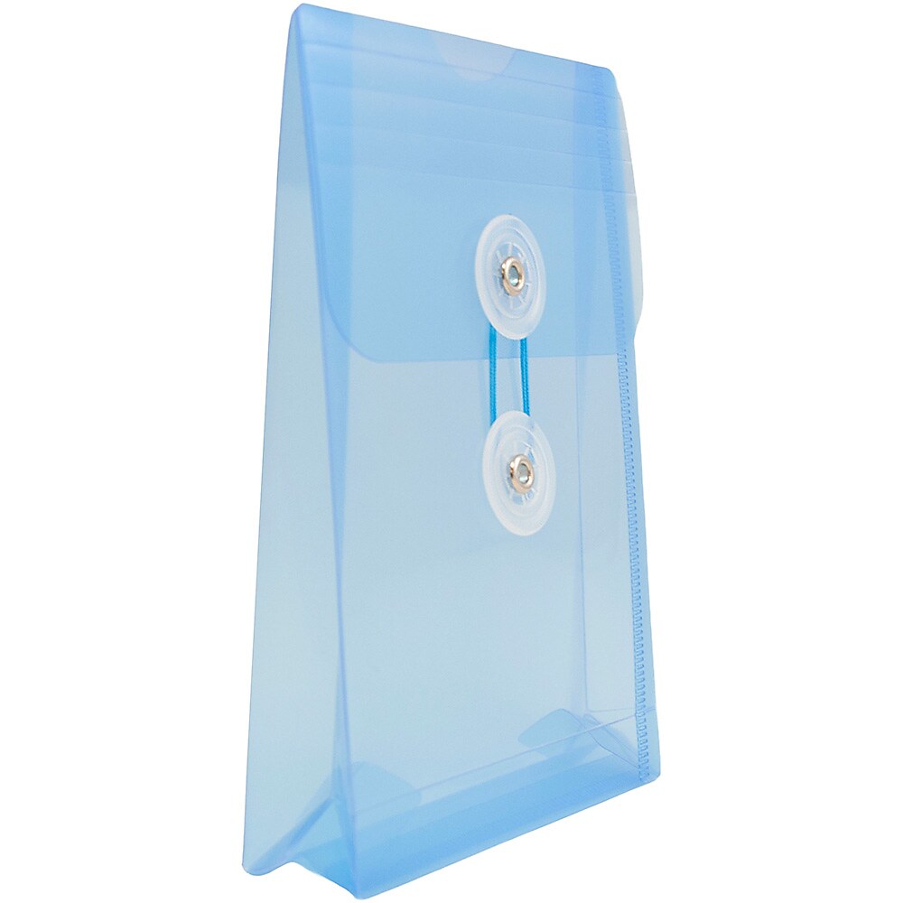 JAM Paper Plastic Filing Envelope with Button & String Closure, Blue, 12/Pack (473B1BU)