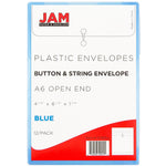 JAM Paper Plastic Filing Envelope with Button & String Closure, Blue, 12/Pack (473B1BU)