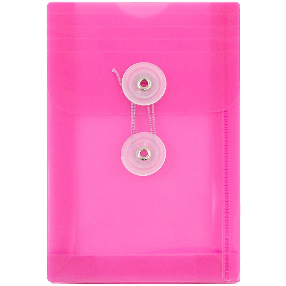 JAM Paper Plastic Filing Envelope with Button & String Closure, Fuchsia Pink, 12/Pack (473B1FU)