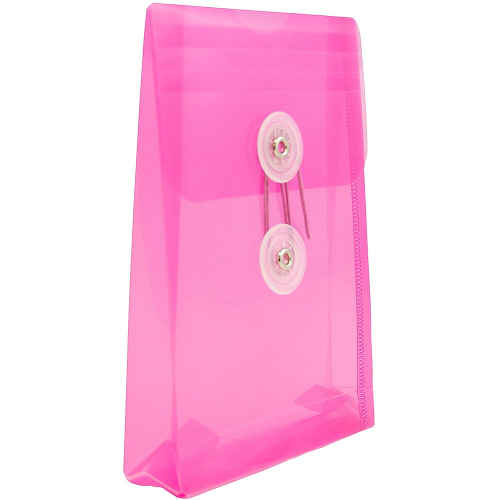 JAM Paper Plastic Filing Envelope with Button & String Closure, Fuchsia Pink, 12/Pack (473B1FU)