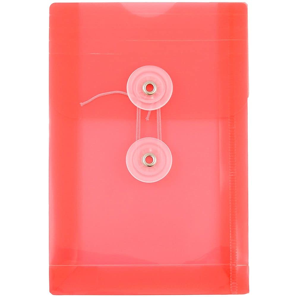 JAM Paper Plastic Filing Envelope with Button & String Closure, Red, 12/Pack (473B1RE)