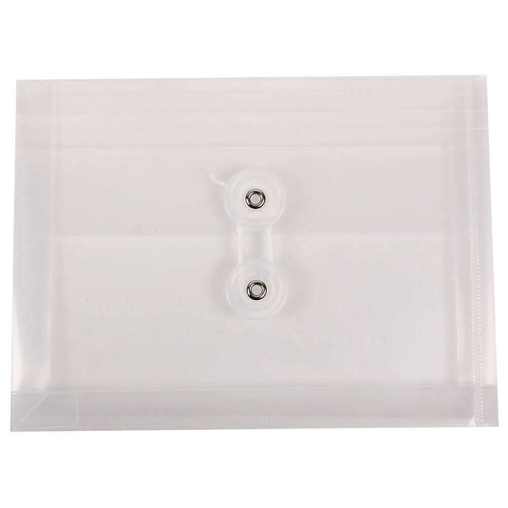 JAM Paper® Plastic Envelopes with Button and String Tie Closure, Index Booklet, 5.5 x 7.5, Clear, 12/Pack (920B1CL)