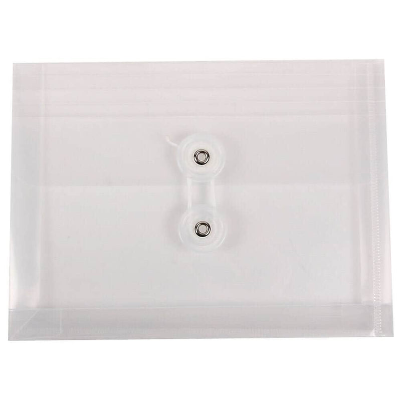 JAM Paper® Plastic Envelopes with Button and String Tie Closure, Index Booklet, 5.5 x 7.5, Clear, 12/Pack (920B1CL)