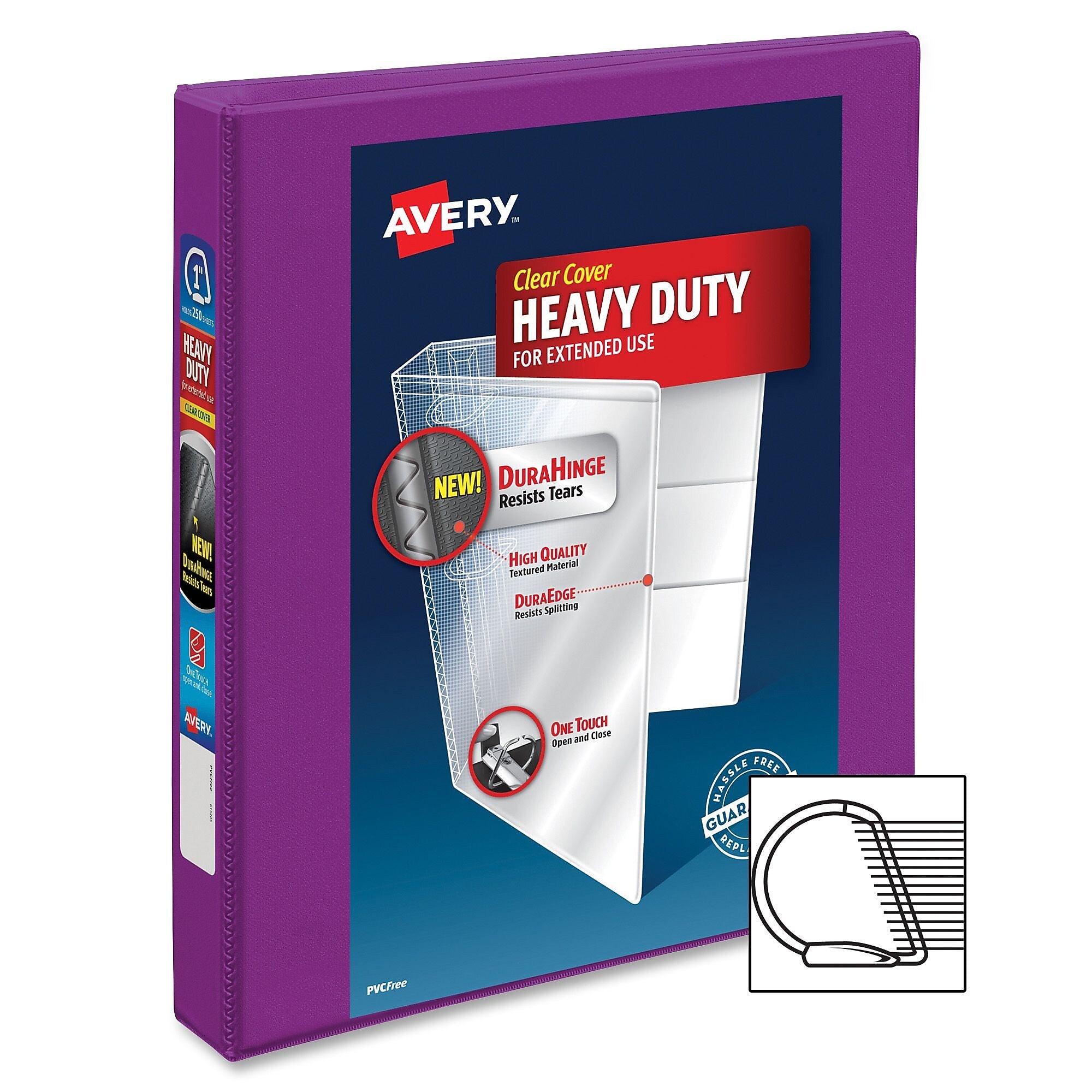Avery Heavy Duty 1" View Binders, Slant Ring, Purple (AVE17294)