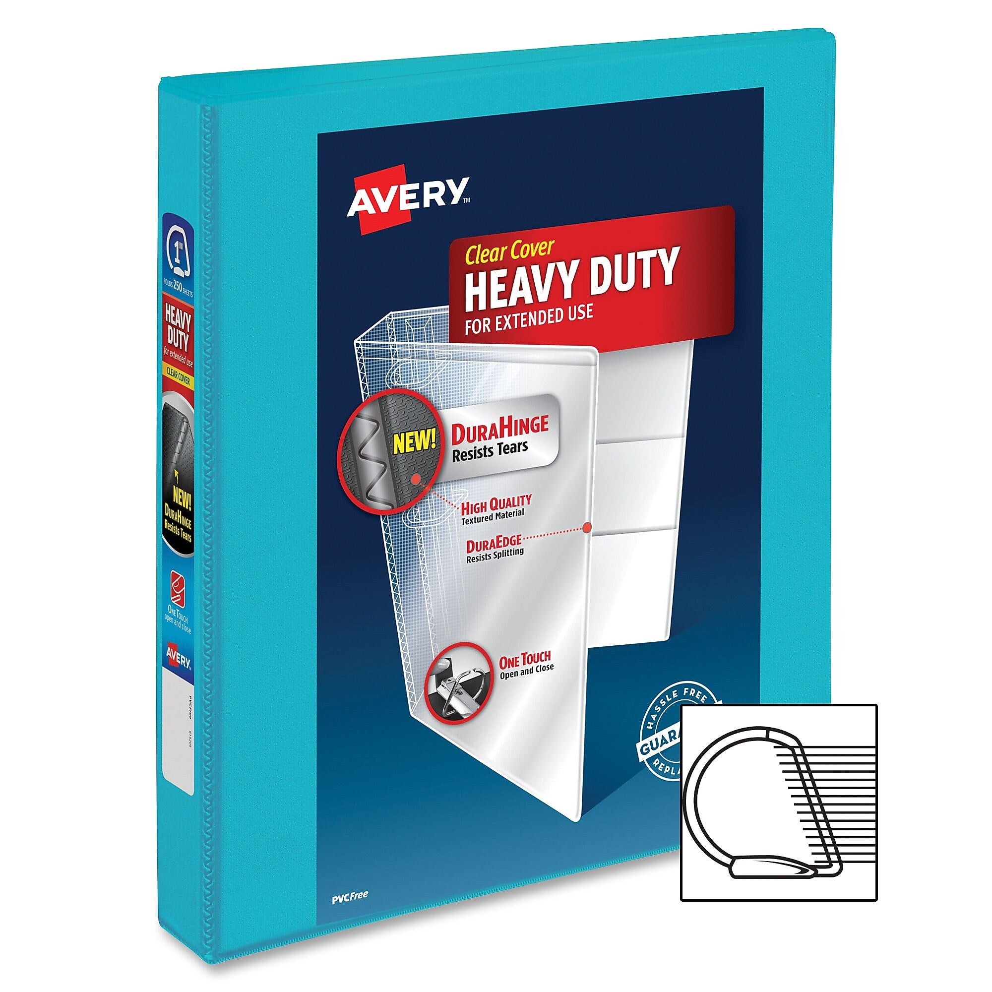 Avery Heavy Duty 1" Slant Ring View Binder, Aqua (AVE17295)