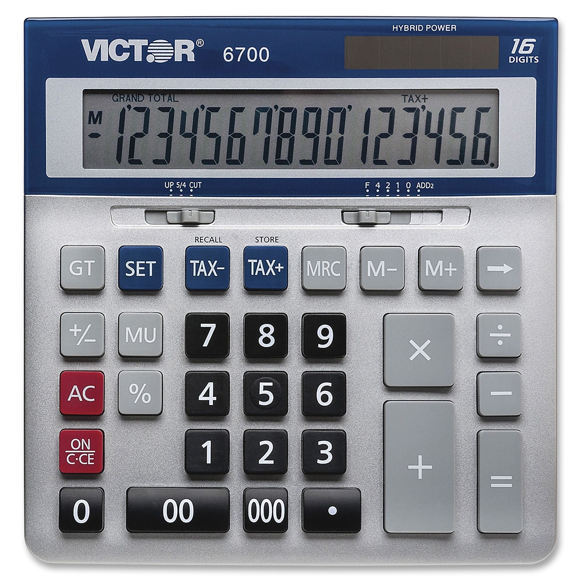 Victor 6700 Over 16-Digit Desktop Calculator, Blue/Silver