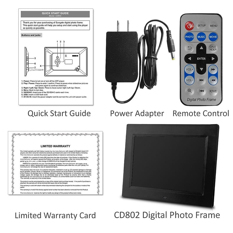Sungale 8" Digital Picture Frame, Black (CD802)