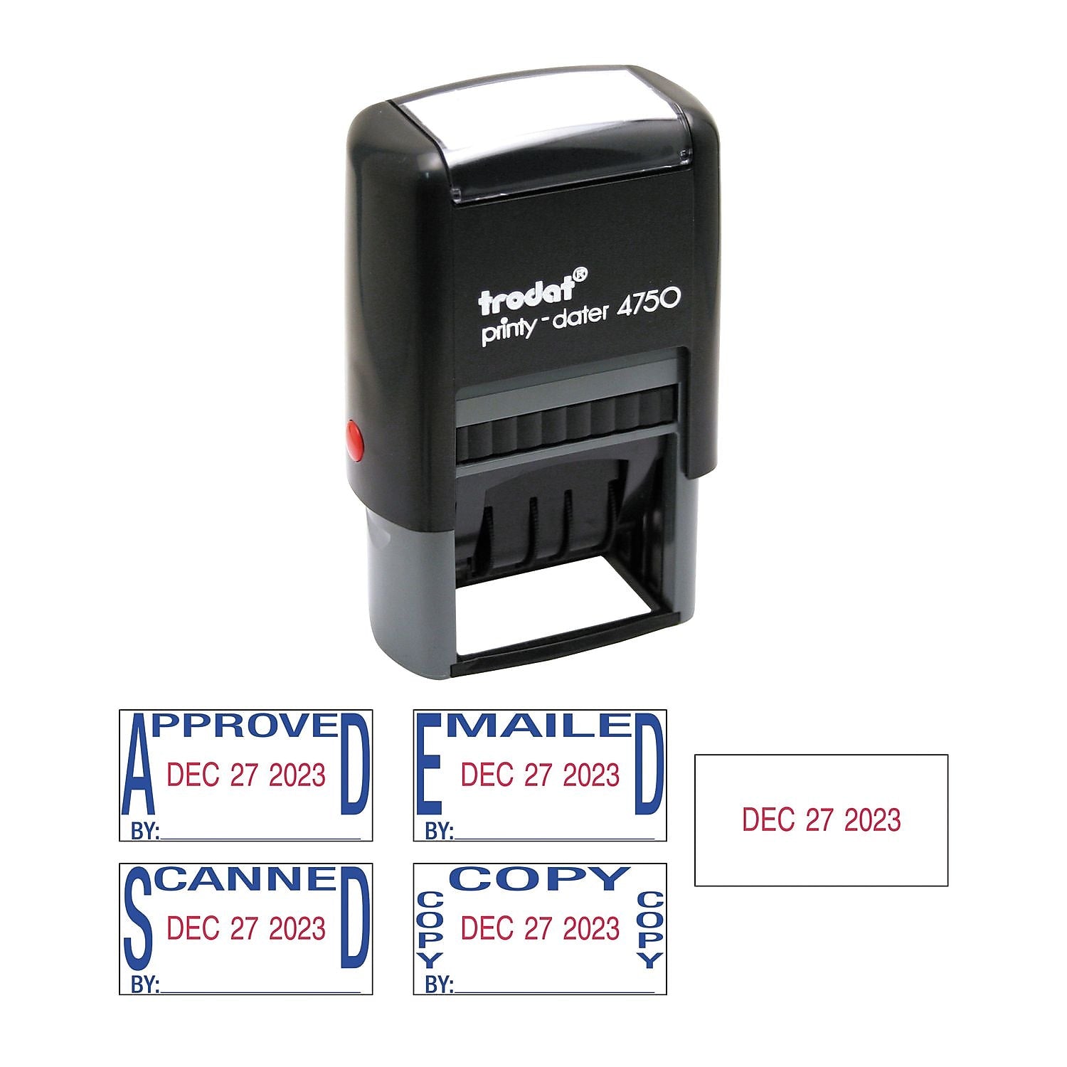 Trodat Economy 5-In-1 Date Stamp, Self-Inking, 1 X 1 5/8, Blue/red