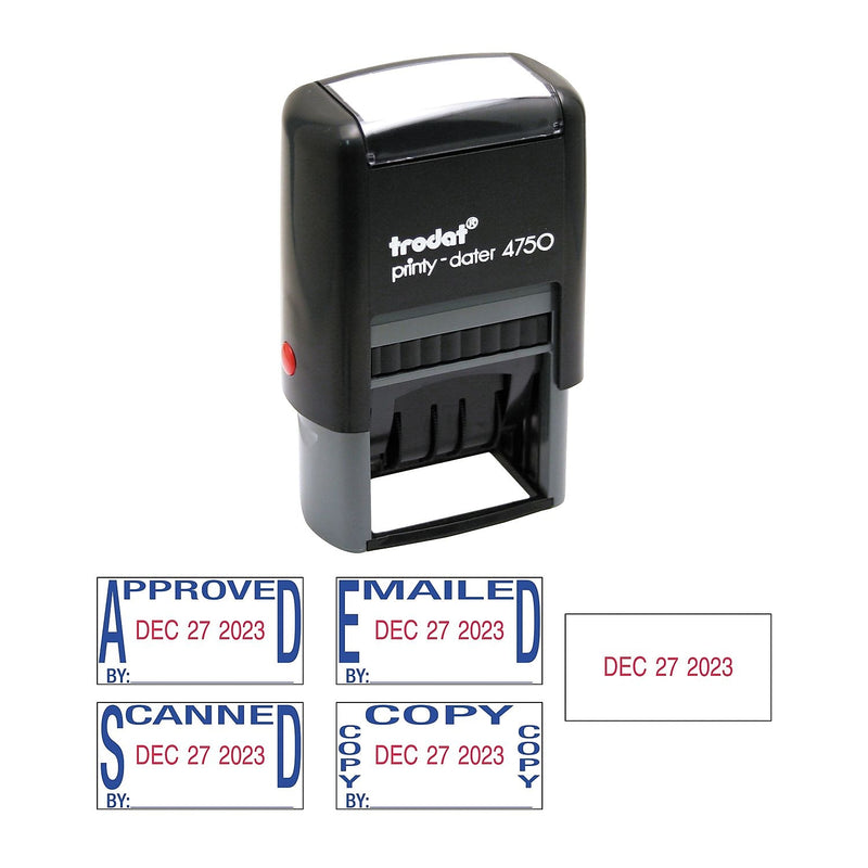 Trodat Economy 5-In-1 Date Stamp, Self-Inking, 1 X 1 5/8, Blue/red