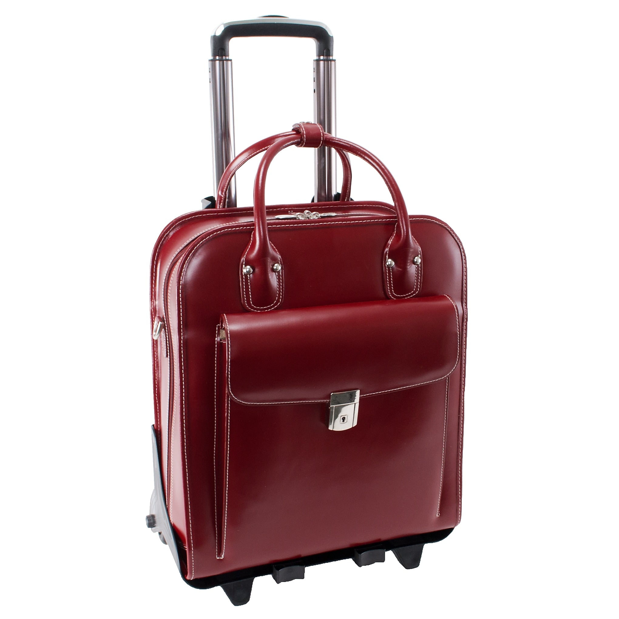McKlein W Series Leather Briefcase, Laptop Compatible, Rolling, Red Trimmed In Sand (96496)