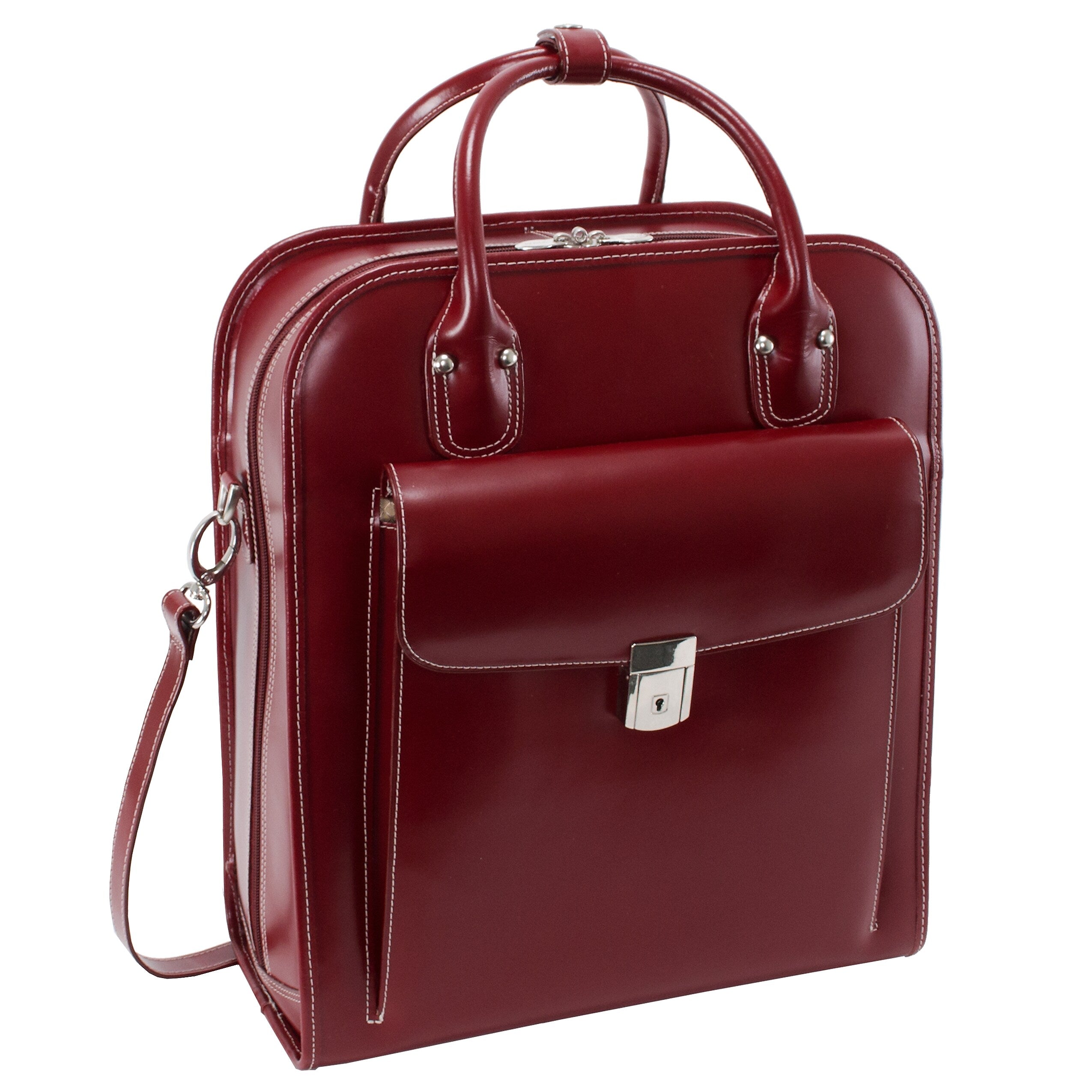 McKlein W Series Leather Briefcase, Laptop Compatible, Rolling, Red Trimmed In Sand (96496)