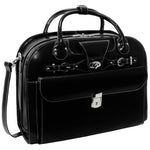 McKlein Roseville Leather Briefcase, Laptop Compatible, Rolling, TSA Checkpoint Friendly, Black (96645)