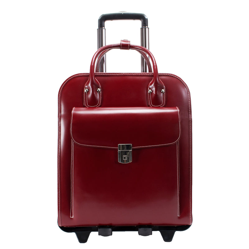 McKlein W Series Leather Briefcase, Laptop Compatible, Rolling, Red Trimmed In Sand (96496)