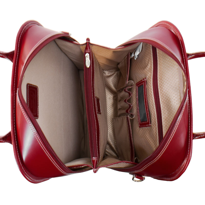 McKlein W Series Leather Briefcase, Laptop Compatible, Rolling, Red Trimmed In Sand (96496)