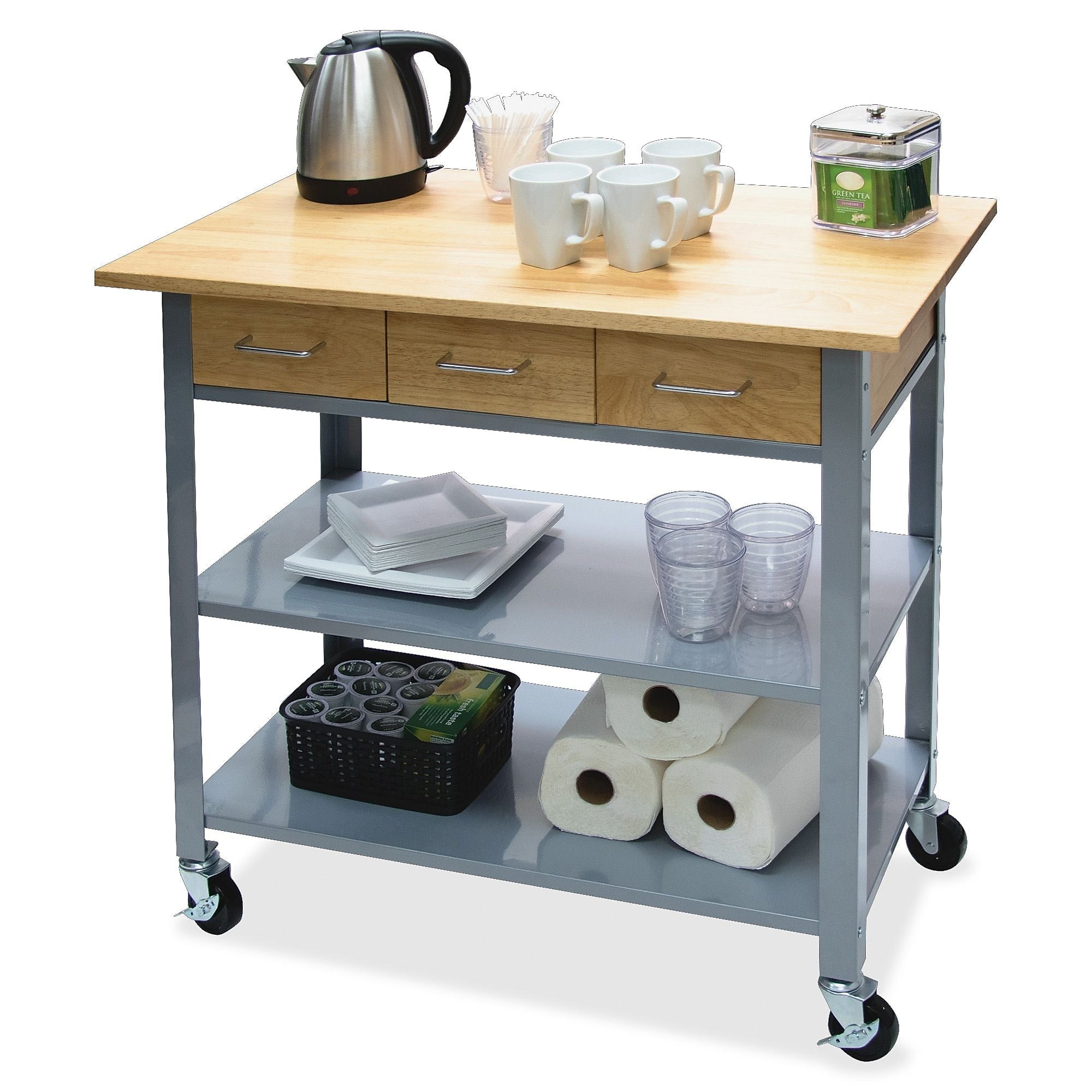 Vertiflex Countertop Serving Cart, Solid Wood, 34.3" W x 19" Depth x 35.5" H, Steel Frame, Assorted