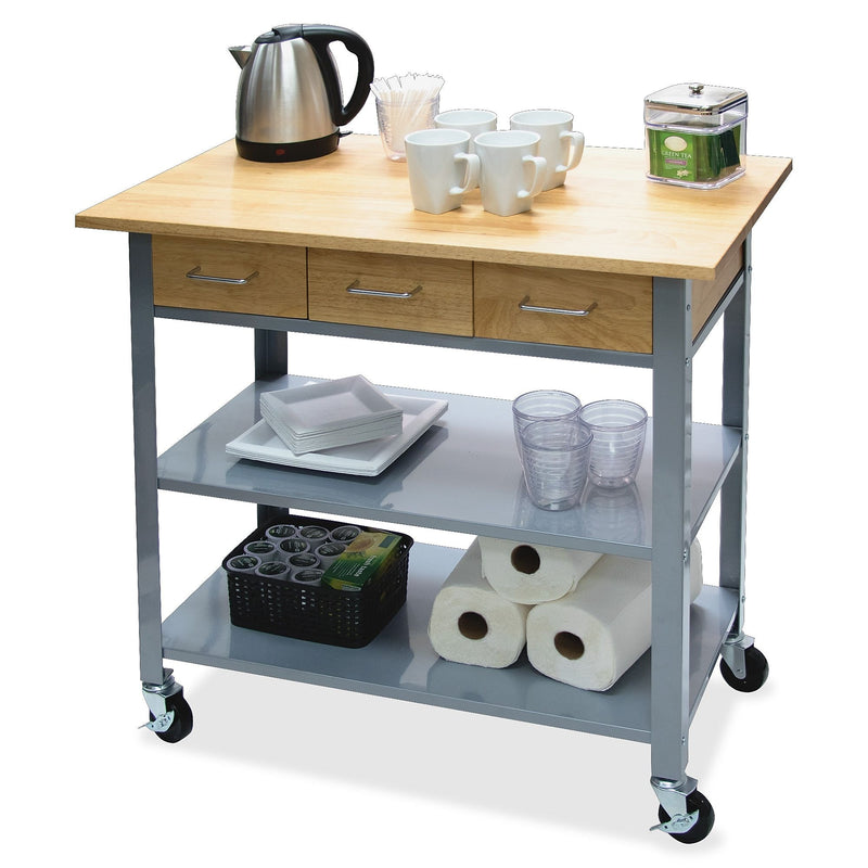 Vertiflex Countertop Serving Cart, Solid Wood, 34.3" W x 19" Depth x 35.5" H, Steel Frame, Assorted