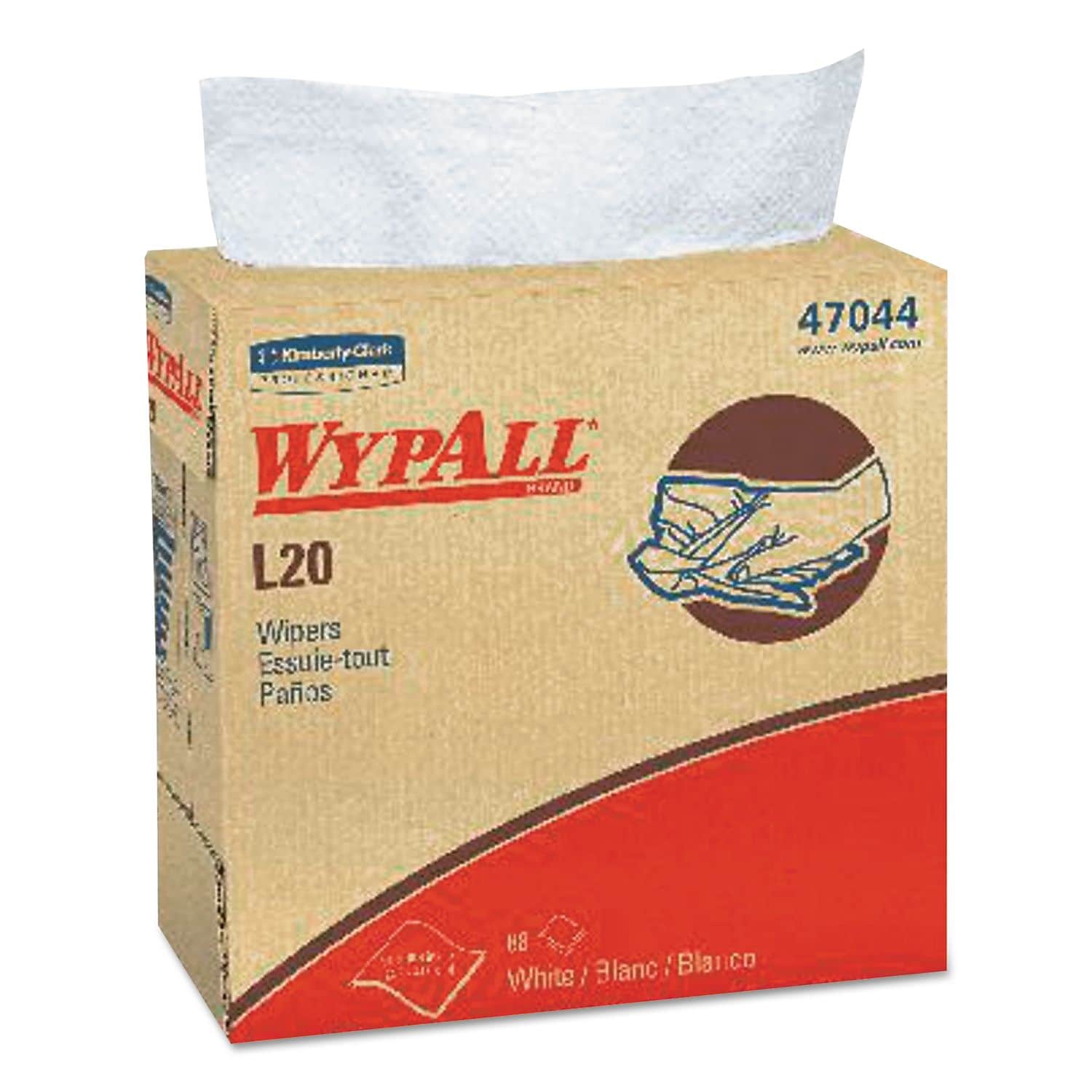 WypAll L20 Wipers, Pop-Up Box, 4-Ply, 9 1/10 X 16 4/5, White, 88/box, 10/carton