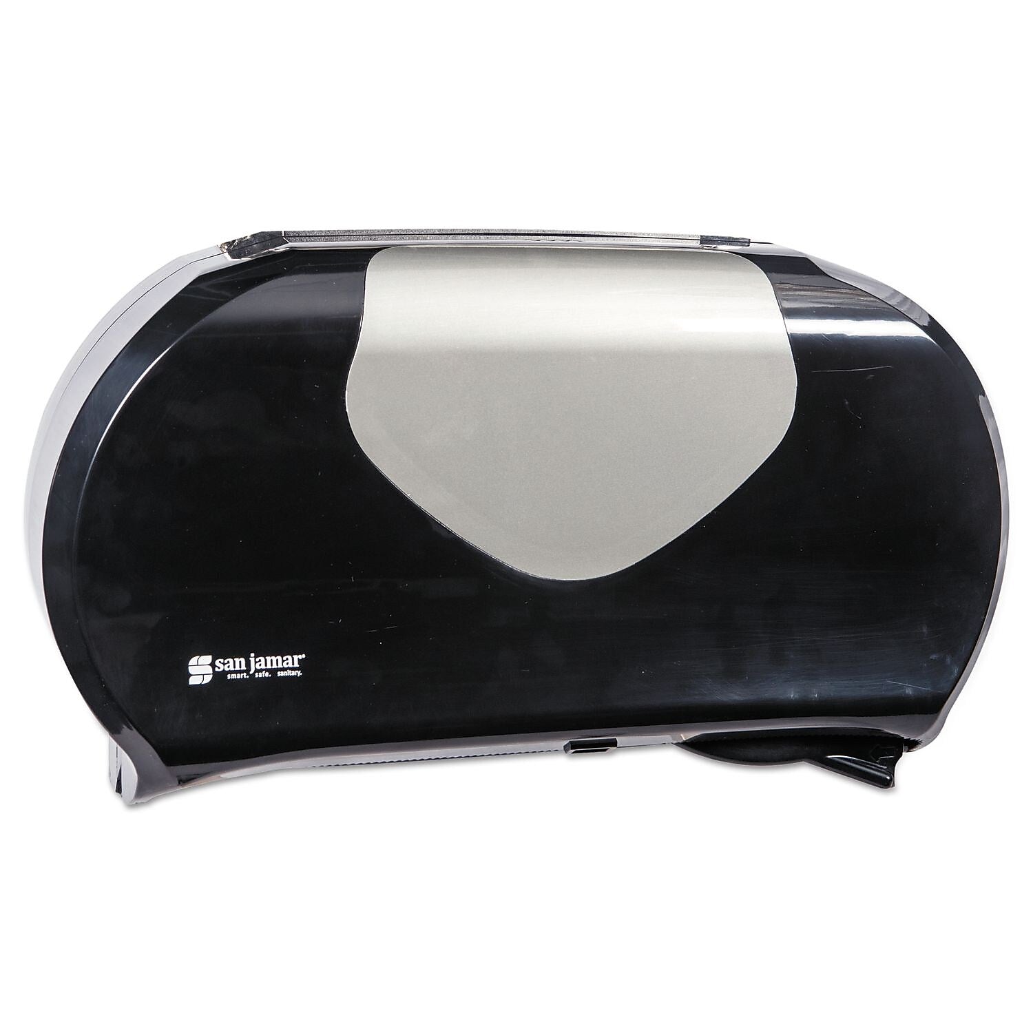 San Jamar Twin Jumbo Bath Tissue Dispenser, 20 1/14x5 7/8x11 9/10, Black/stainless Steel