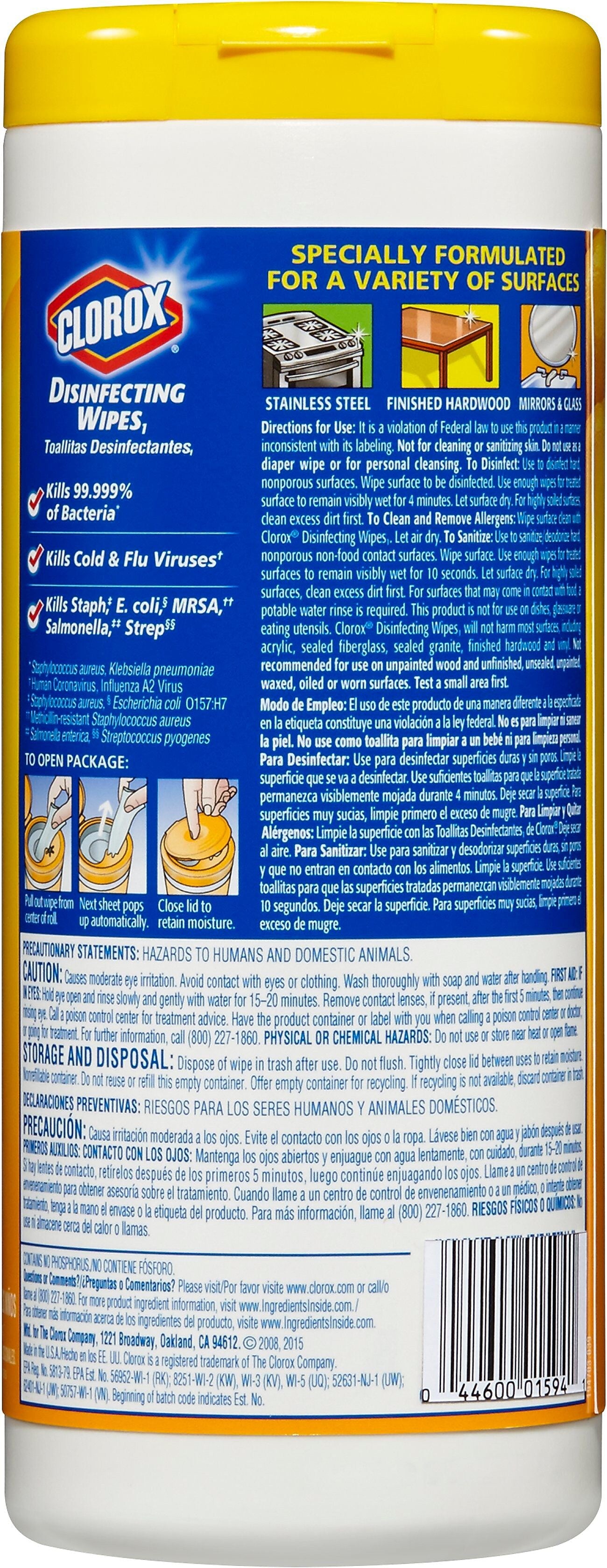 Clorox Disinfecting Wipes, Citrus Blend Scent, 35 Wipes/Container, 12/Carton (CLO01594CT)