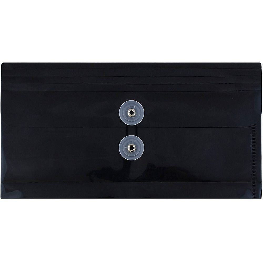 JAM Paper® Plastic Envelopes with Button and String Tie Closure, #10 Business Booklet, 5.25 x 10, Black, 108/Pack (921B1BLB)