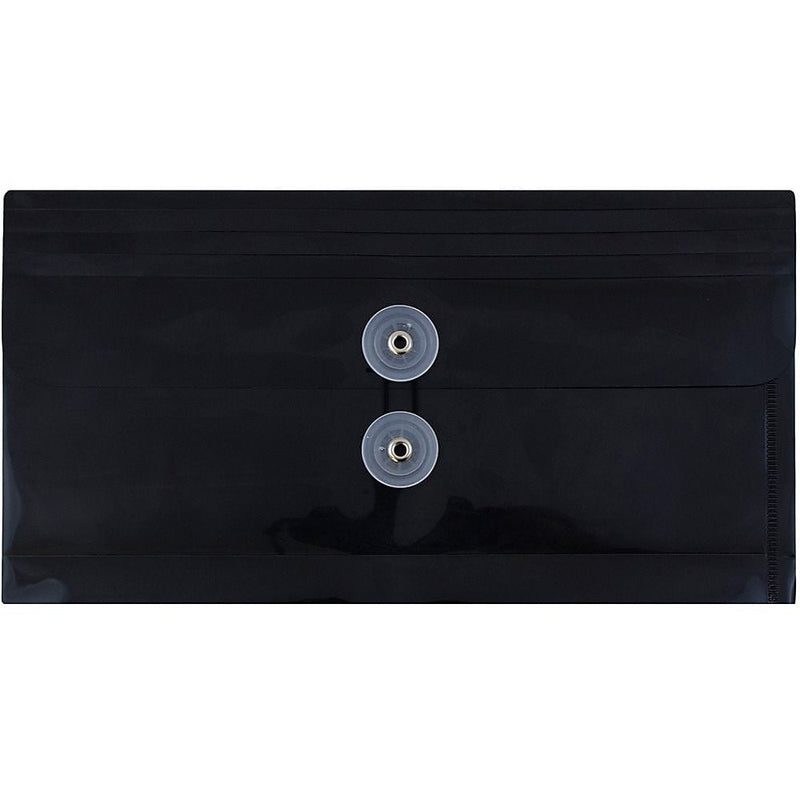 JAM Paper® Plastic Envelopes with Button and String Tie Closure, #10 Business Booklet, 5.25 x 10, Black, 12/Pack (921B1BL)