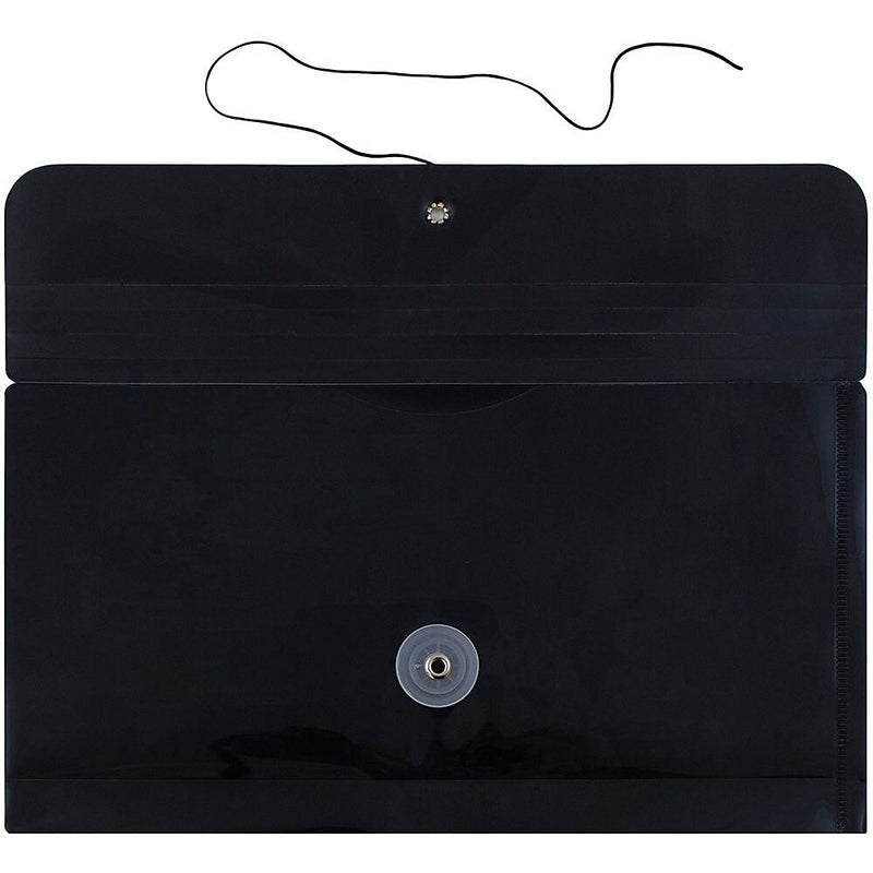 JAM Paper® Plastic Envelopes with Button and String Tie Closure, #10 Business Booklet, 5.25 x 10, Black, 108/Pack (921B1BLB)