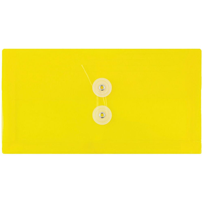 JAM Paper® Plastic Envelopes with Button and String Tie Closure, #10 Business Booklet, 5.25 x 10, Yellow, 12/Pack (921B1YE)