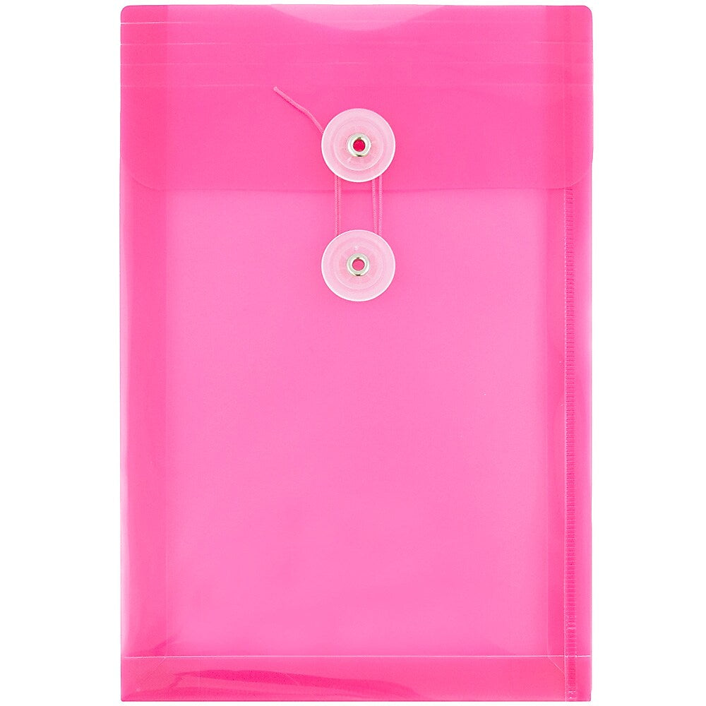 JAM Paper Plastic Filing Envelope with Button & String Closure, Fuchsia Pink, 12/Pack (472B1FU)