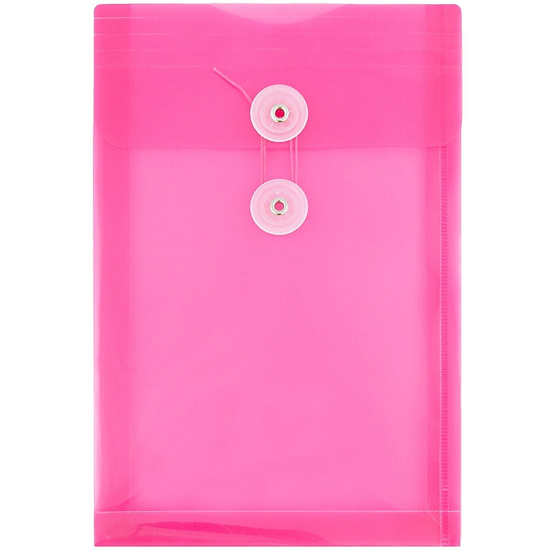 JAM Paper Plastic Filing Envelope with Button & String Closure, Fuchsia Pink, 12/Pack (472B1FU)