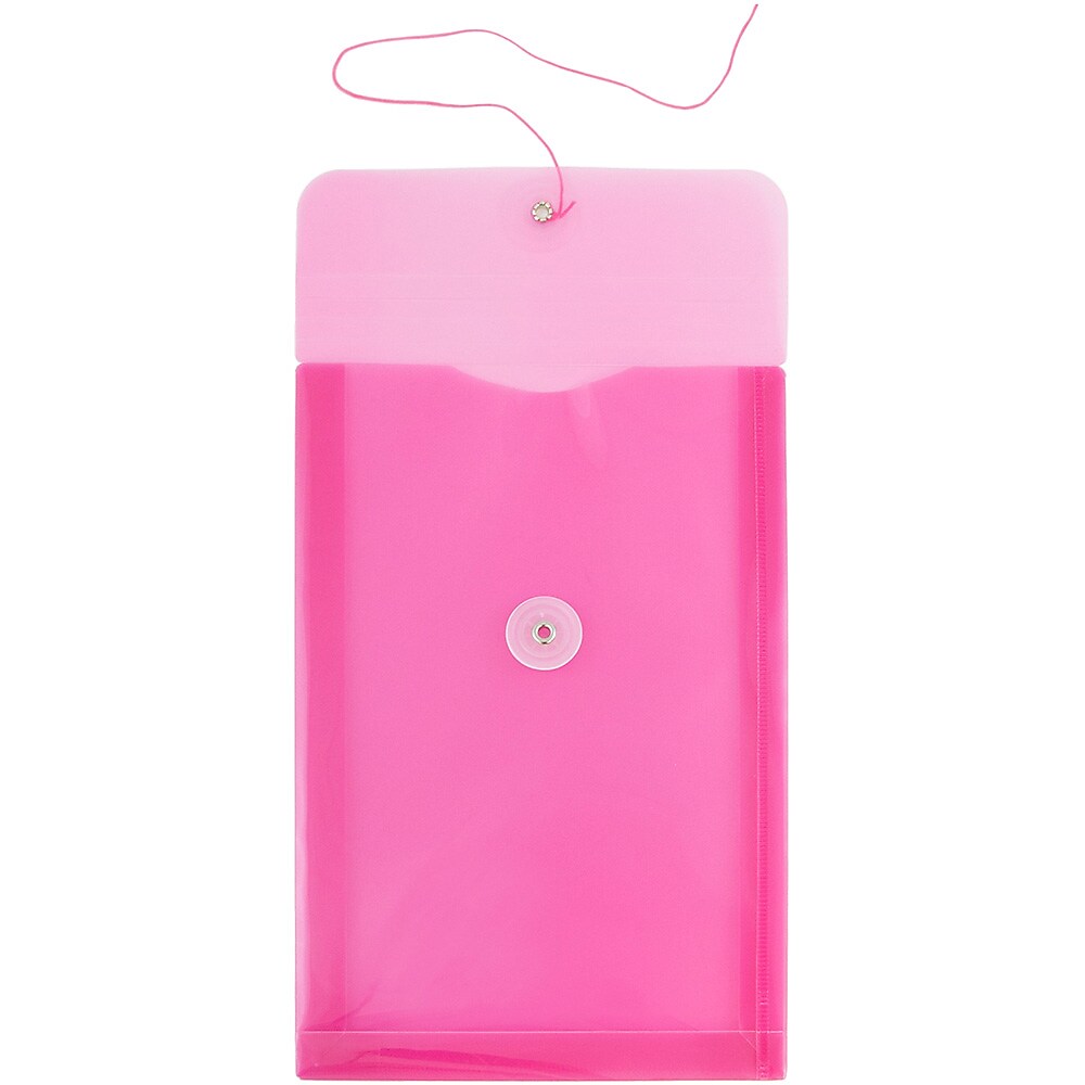 JAM Paper Plastic Filing Envelope with Button & String Closure, Fuchsia Pink, 12/Pack (472B1FU)