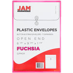 JAM Paper Plastic Filing Envelope with Button & String Closure, Fuchsia Pink, 12/Pack (472B1FU)