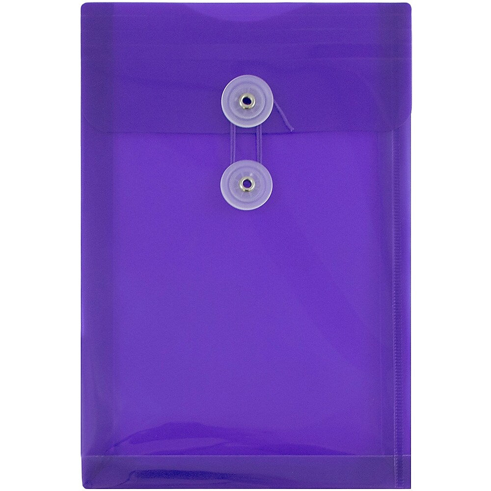 JAM Paper Plastic Filing Envelope with Button & String Closure, Purple, 12/Pack (472B1PU)