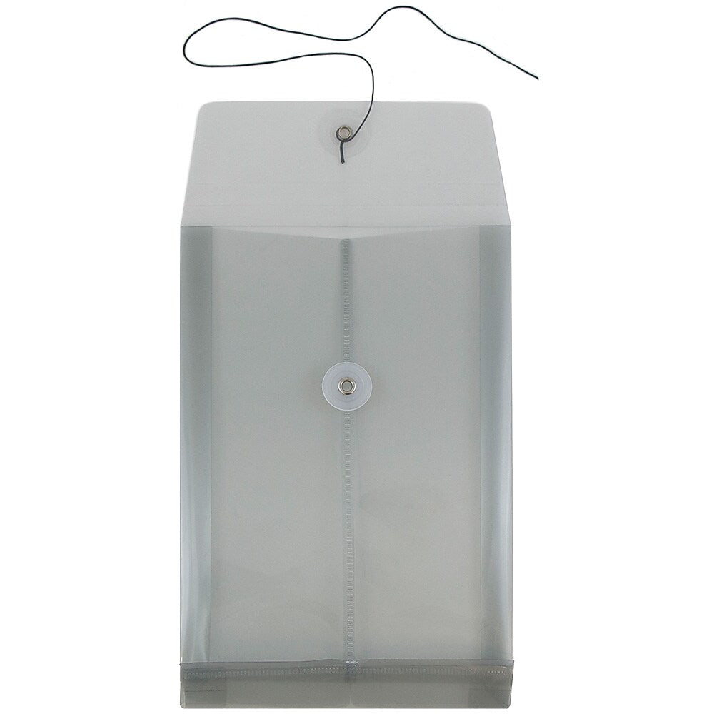 JAM Paper Plastic Filing Envelope with Button & String Closure, Smoke Grey, 12/Pack (472B1SM)