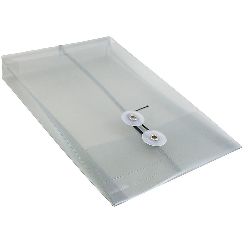 JAM Paper Plastic Filing Envelope with Button & String Closure, Smoke Grey, 12/Pack (472B1SM)