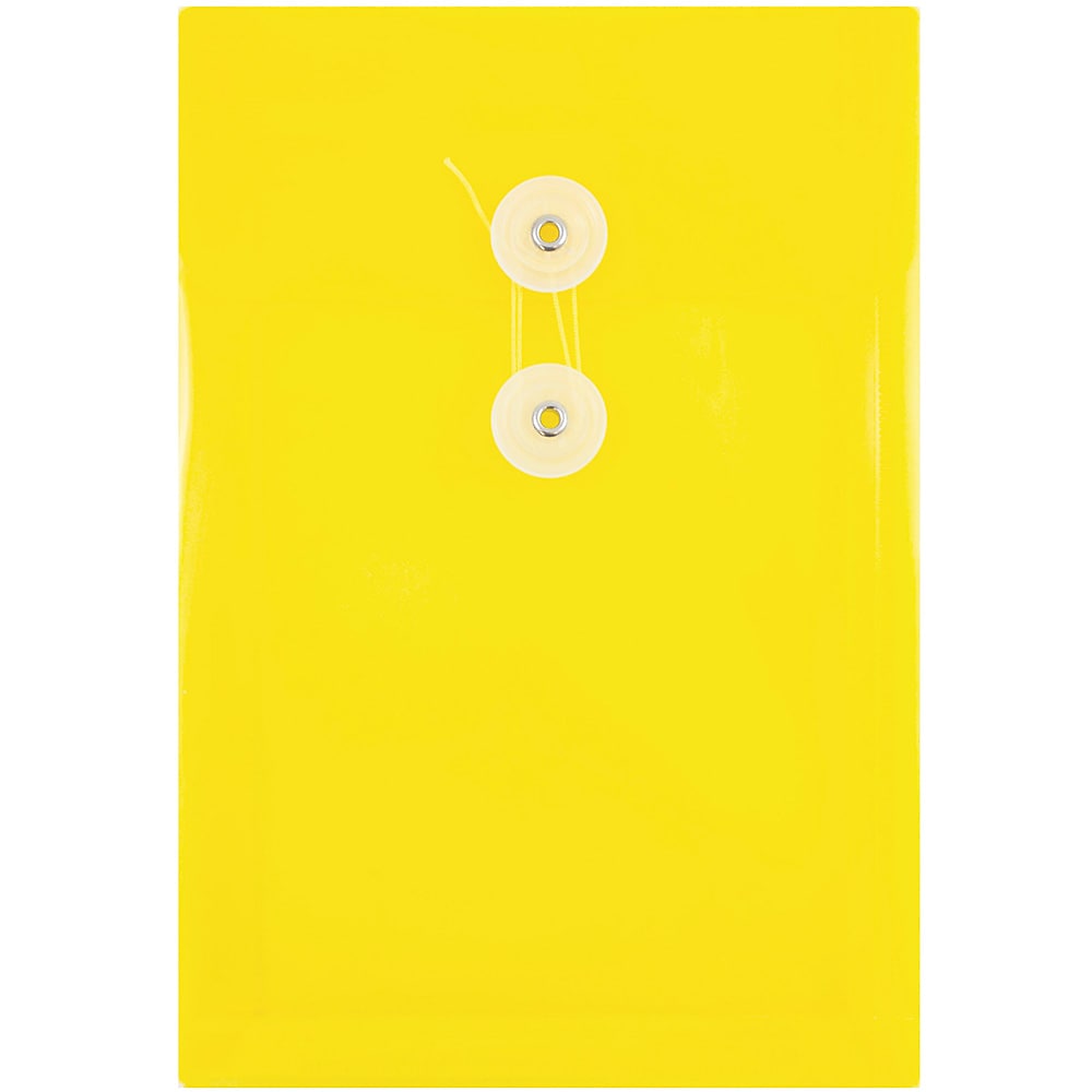 JAM Paper Plastic Filing Envelope with Button & String Closure, Yellow, 12/Pack (472B1YE)