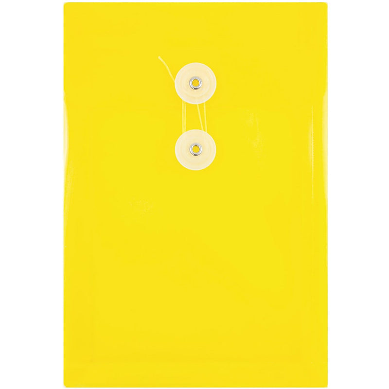 JAM Paper Plastic Filing Envelope with Button & String Closure, Yellow, 12/Pack (472B1YE)
