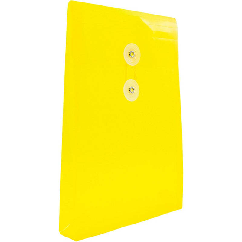 JAM Paper Plastic Filing Envelope with Button & String Closure, Yellow, 12/Pack (472B1YE)