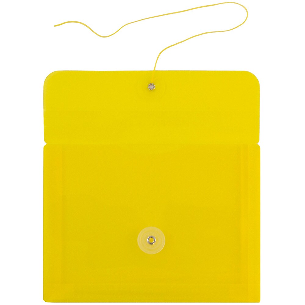 JAM Paper® Plastic Envelopes with Button and String Tie Closure, Index Booklet, 5.5 x 7.5, Yellow, 12/Pack (920B1YE)