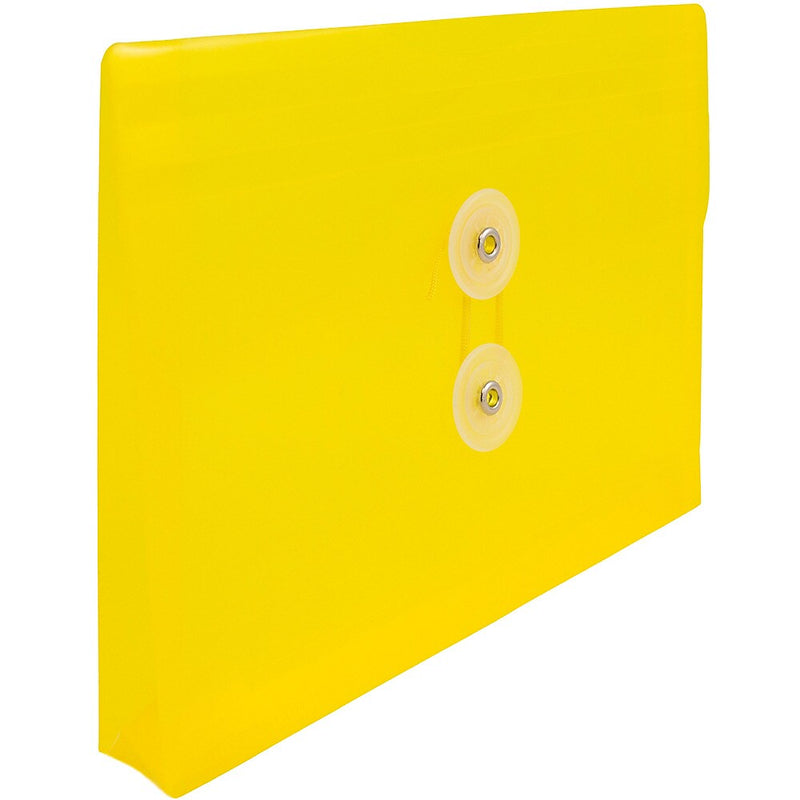 JAM Paper® Plastic Envelopes with Button and String Tie Closure, Index Booklet, 5.5 x 7.5, Yellow, 12/Pack (920B1YE)